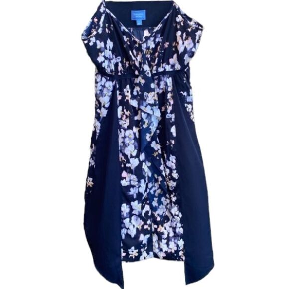 Simply Vera Vera Wang Wm’s Sz Lrg Blue Floral Handkerchief Hem Fit Flare Dress - Picture 1 of 5